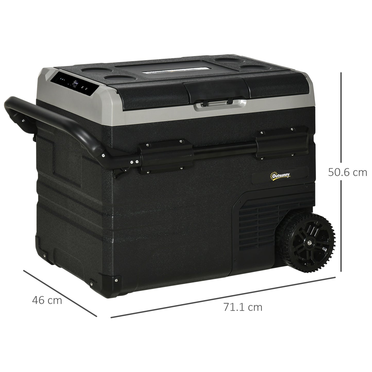 Outsunny 50L Car Refrigerator, Portable Compressor Cooler Box, Fridge Freezer w/ Inner LED Light, Foldable Handles, Cup Holders, 12/24V DC and 110-240V AC for Campervan RV Boat Travel Down to -20â„ƒ