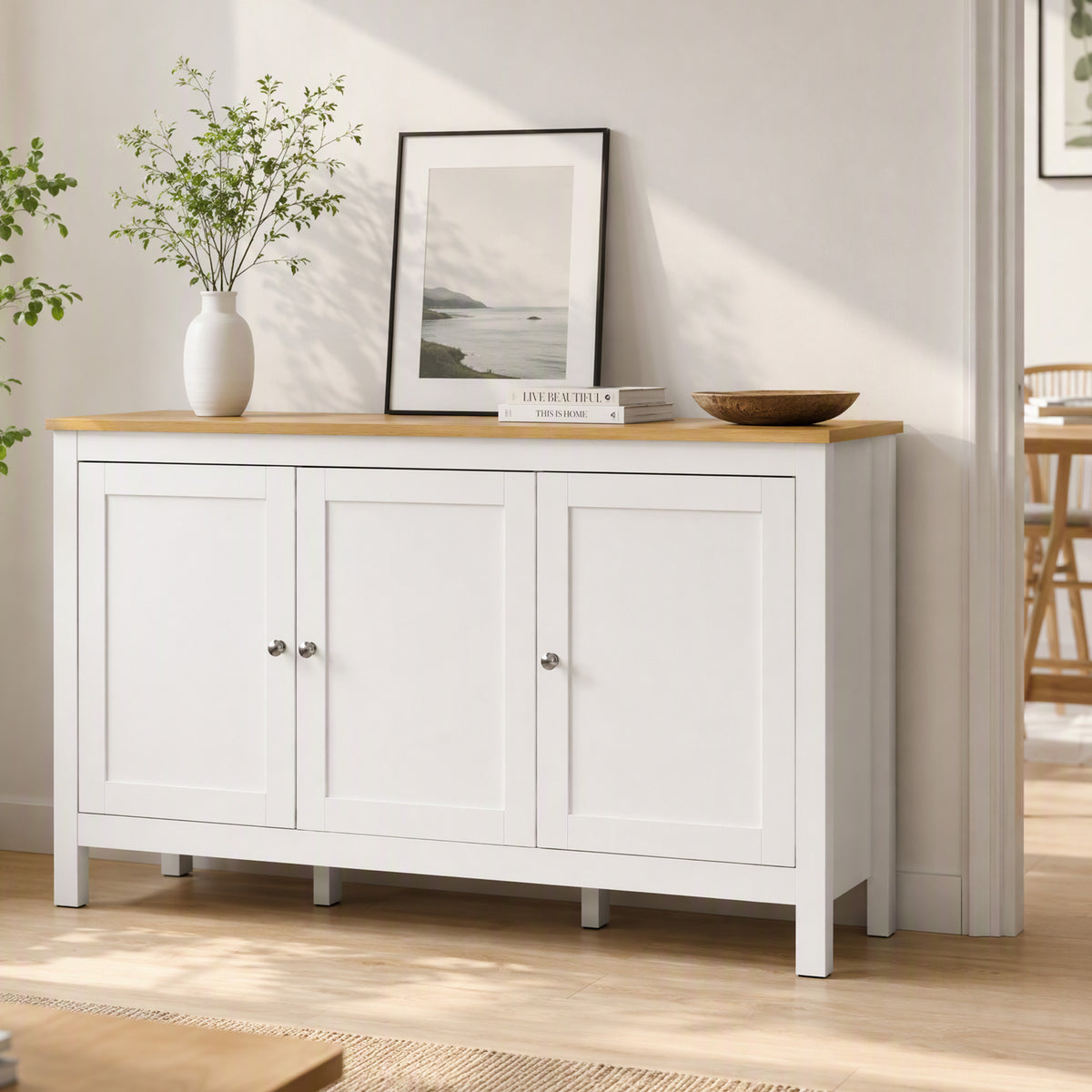 HOMCOM Sideboard, Buffet Cabinet with Doors and Adjustable Shelves for Living Room, Entryway, White