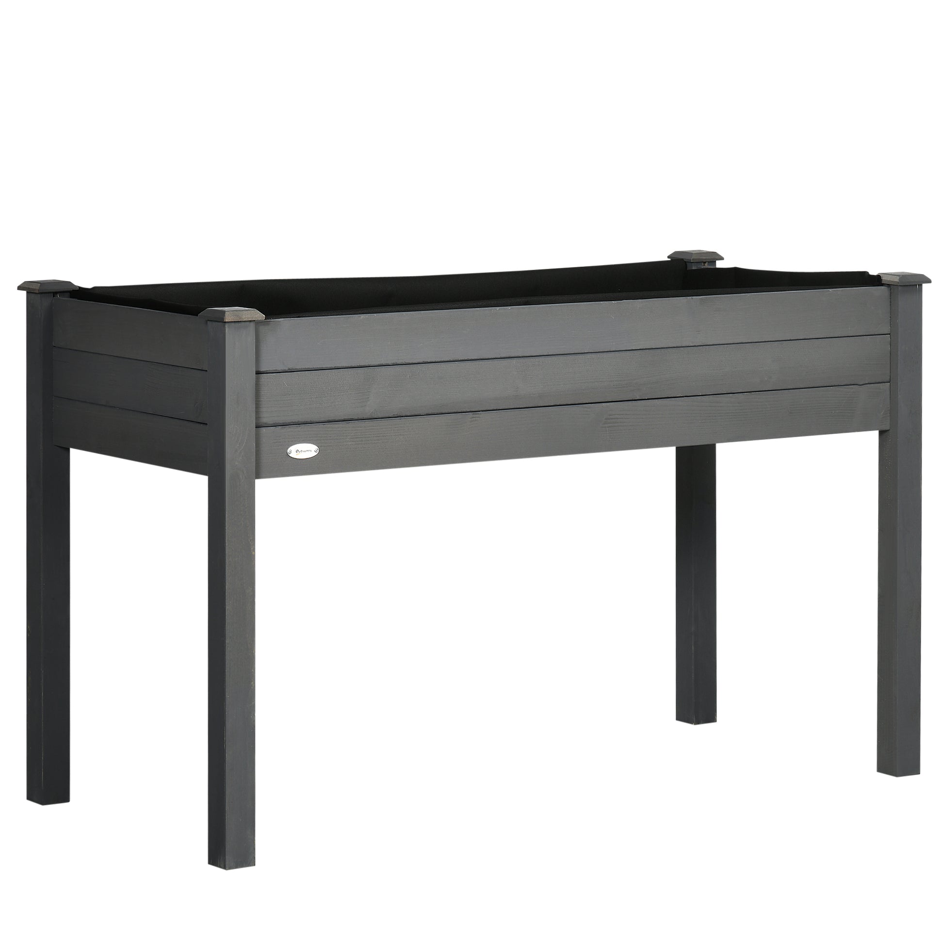 Outsunny Raised Bed for Garden, Wooden Elevated Planter Box with Bed Liner, for Flower Vegetable Herb, Dark Grey