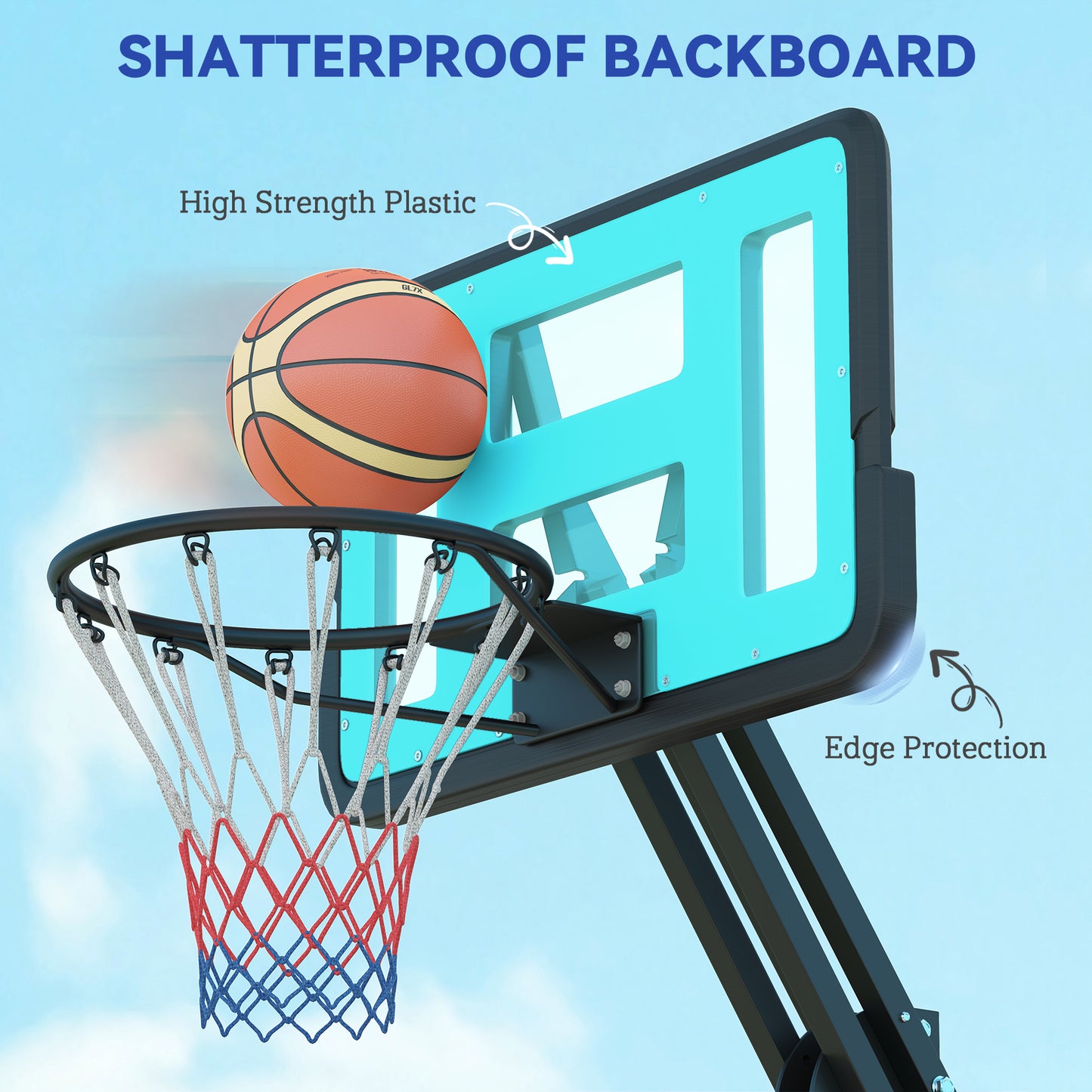 SPORTNOW Fully Adjustable Basketball Hoop Outdoor, 146-236cm Basketball Hoop and Stand with Weighted Base and Shatterproof Backboard, Portable on Wheels for Junior, Adults - LiamsBargains.co.uk