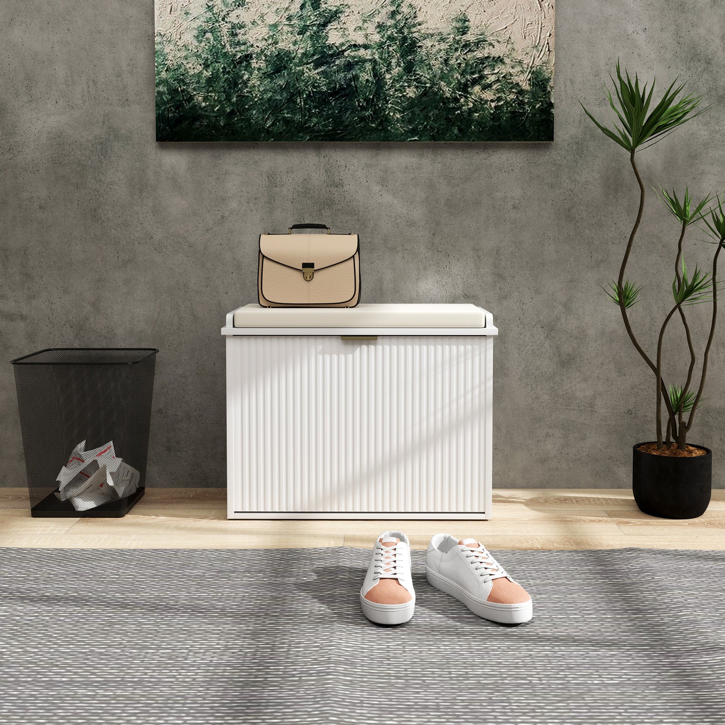 HOMCOM Elegant Six Shoe Bench, with Top Seat - White