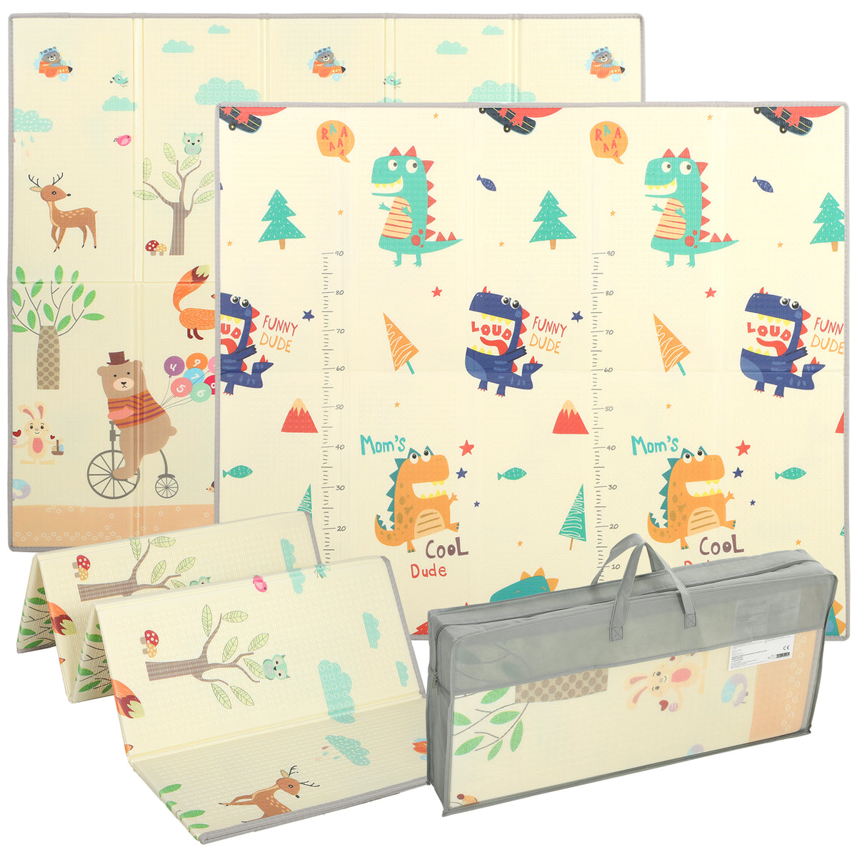 AIYAPLAY Foldable Reversible Baby Play Mat 180 x 150 cm, Waterproof, Non-Slip for Crawling and Learning, Animals & Forest Theme Default Title