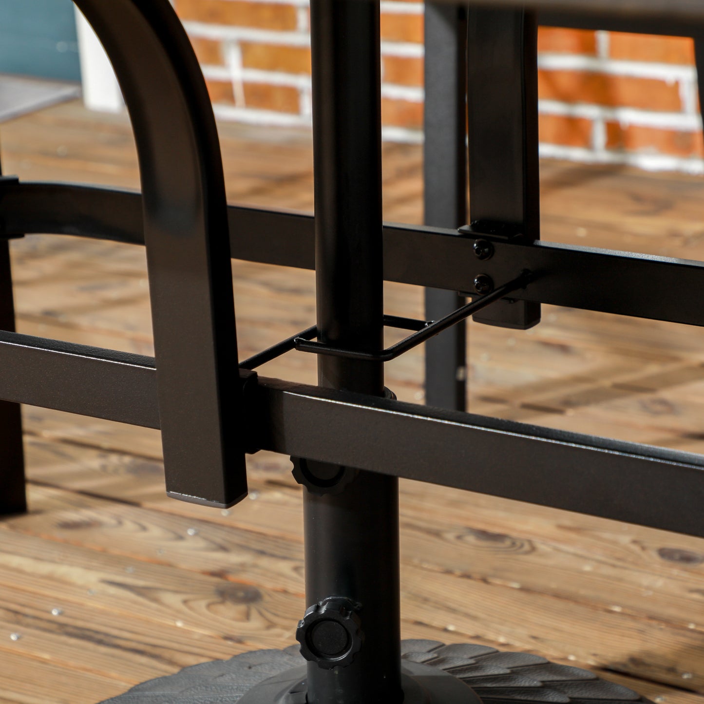 Outsunny Six-Seater Steel Garden Table, with âŒ€41mm Parasol Hole - Wood-Effect