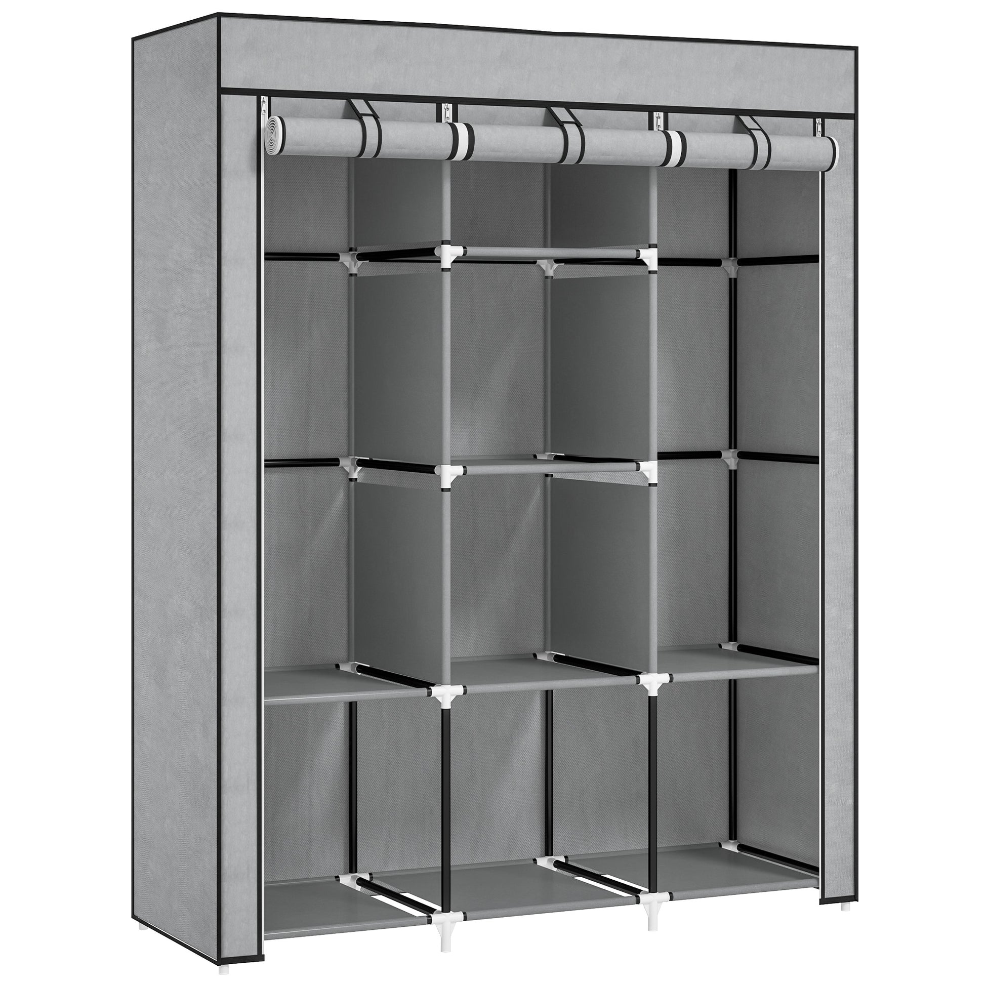 HOMCOM Fabric Wardrobe, with Rails and Shelves - Light Grey
