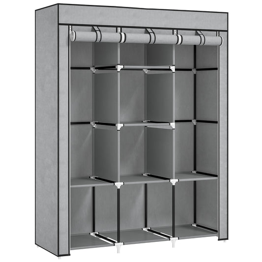 HOMCOM Fabric Wardrobe, with Rails and Shelves - Light Grey