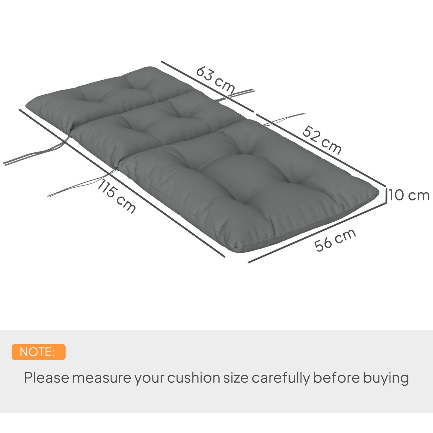 Outsunny 115 x 56cm Rocking Chair Padded Seat Cushion - Light Grey