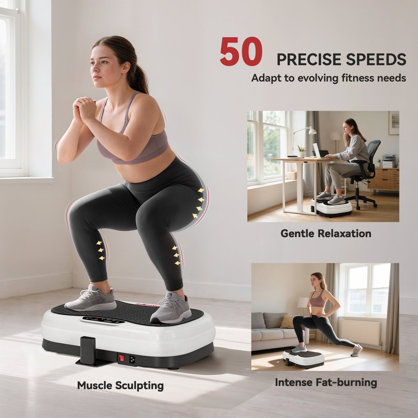 SPORTNOW Vibration Plate Exercise Machine, Quiet Vibrating Plate for Weight Loss and Lymphatic Drainage with Adjustable & Removable Handle, Remote Control, Auto or Manual Speeds