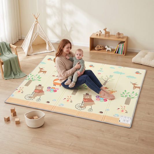 AIYAPLAY Foldable Reversible Baby Play Mat 180 x 150 cm, Waterproof, Non-Slip for Crawling and Learning, Animals & Forest Theme