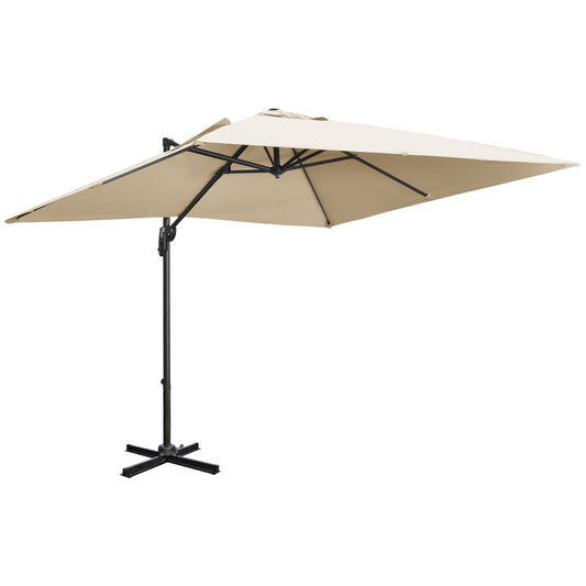 Outsunny 2.7 x 2.7 m Cantilever Parasol, Square Overhanging Umbrella with Cross Base, Crank Handle, Tilt, 360Â° Rotation and Aluminium Frame, Cream White