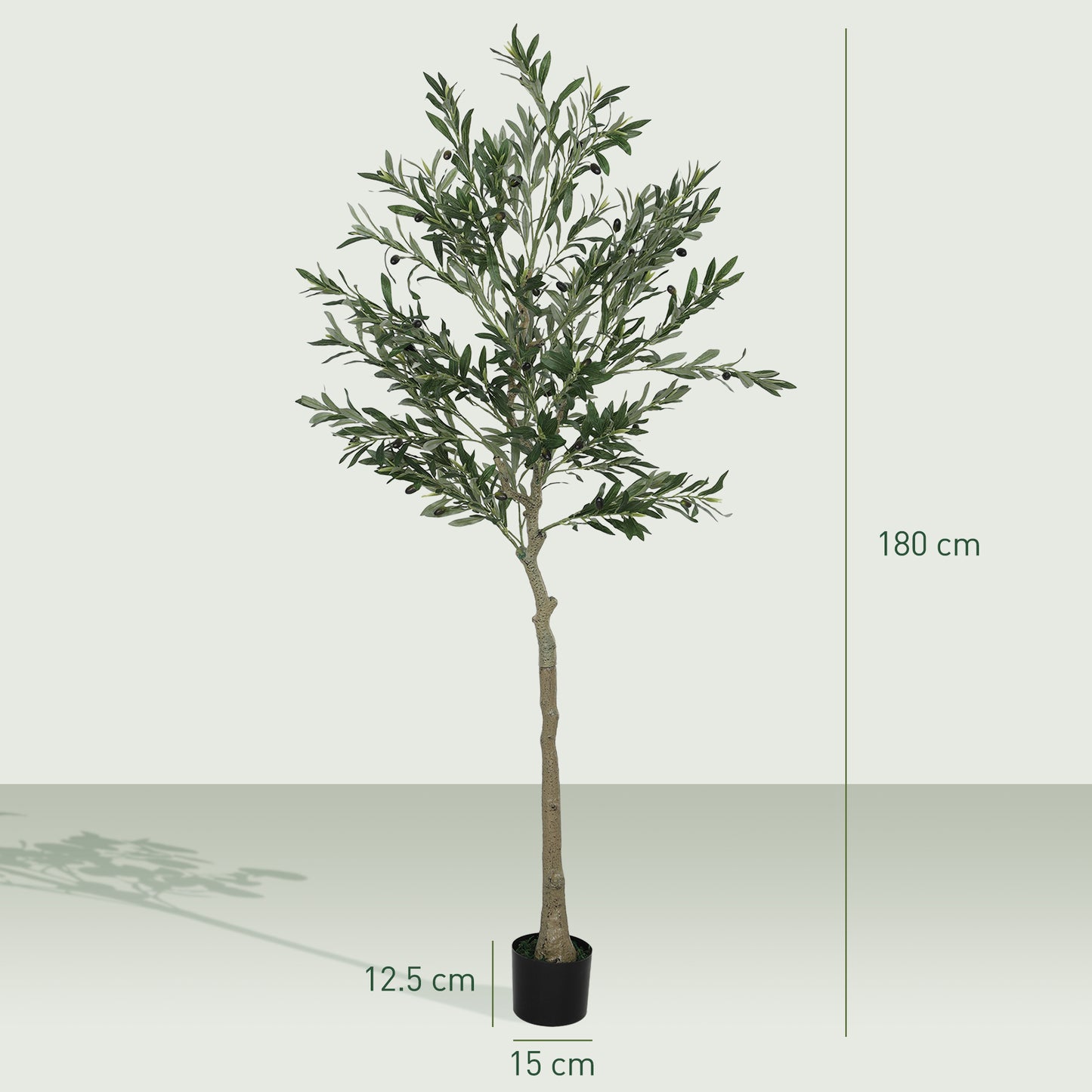 HOMCOM Set of 2 6ft/ 180cm Decorative Artificial Plant, Silk Olive Tree with 900 Leaves and 40 Olive Fruits in Pot, Fake Plant for Home, Office, Living Room, Indoor Decor