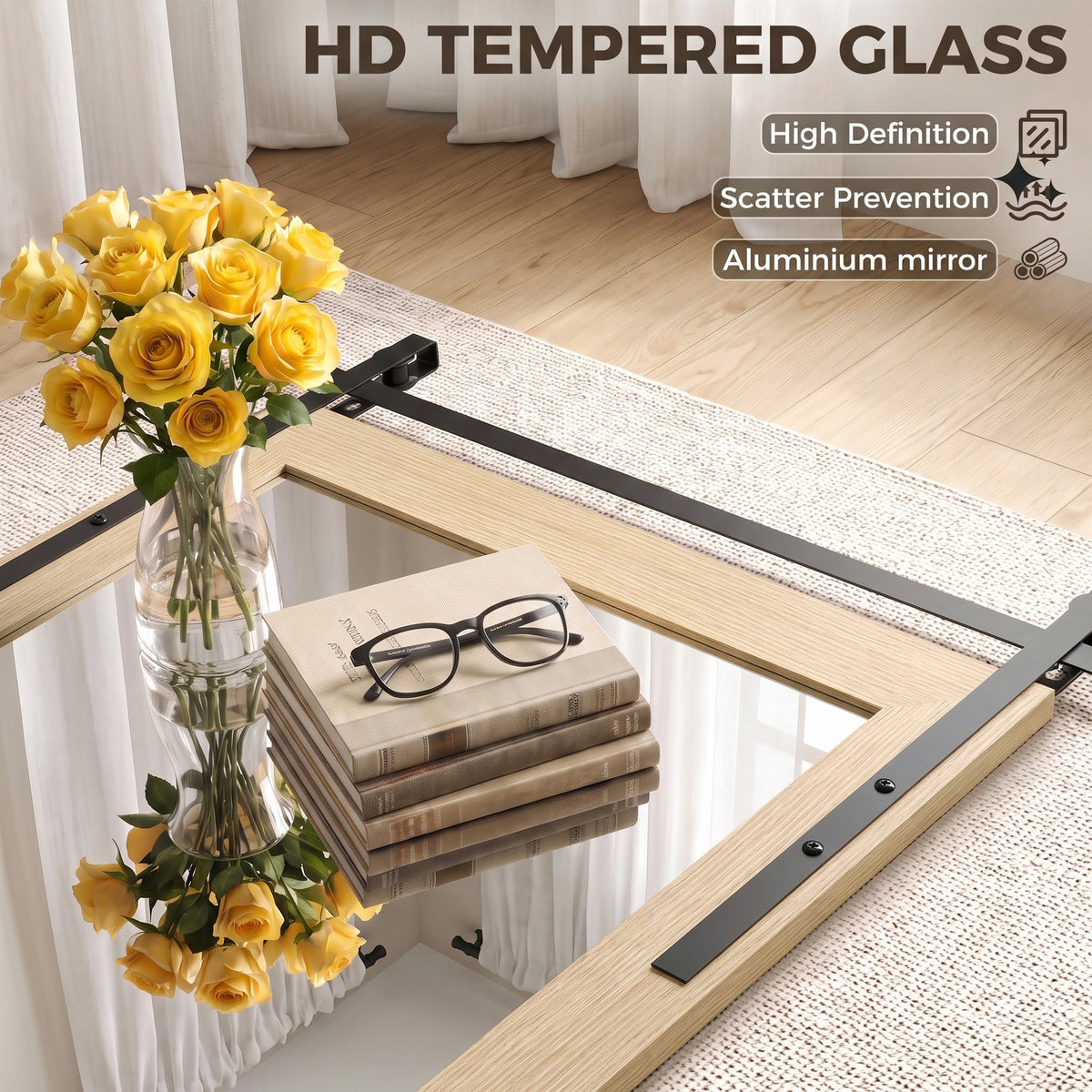 HOMCOM 86.5 x 61 cm Rectangle Mirror, Farmhouse Wall Mirror for Living Room, Bedroom, Hallway, White Oak