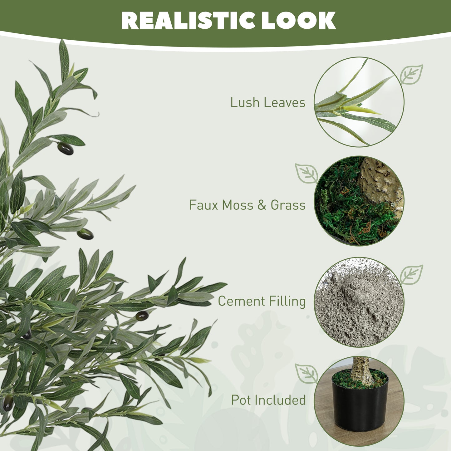 HOMCOM Set of 2 4ft/ 120cm Decorative Artificial Plant, Silk Olive Tree with 450 Leaves and 20 Olive Fruits in Pot, Fake Plant for Home, Office, Living Room, Indoor Decor