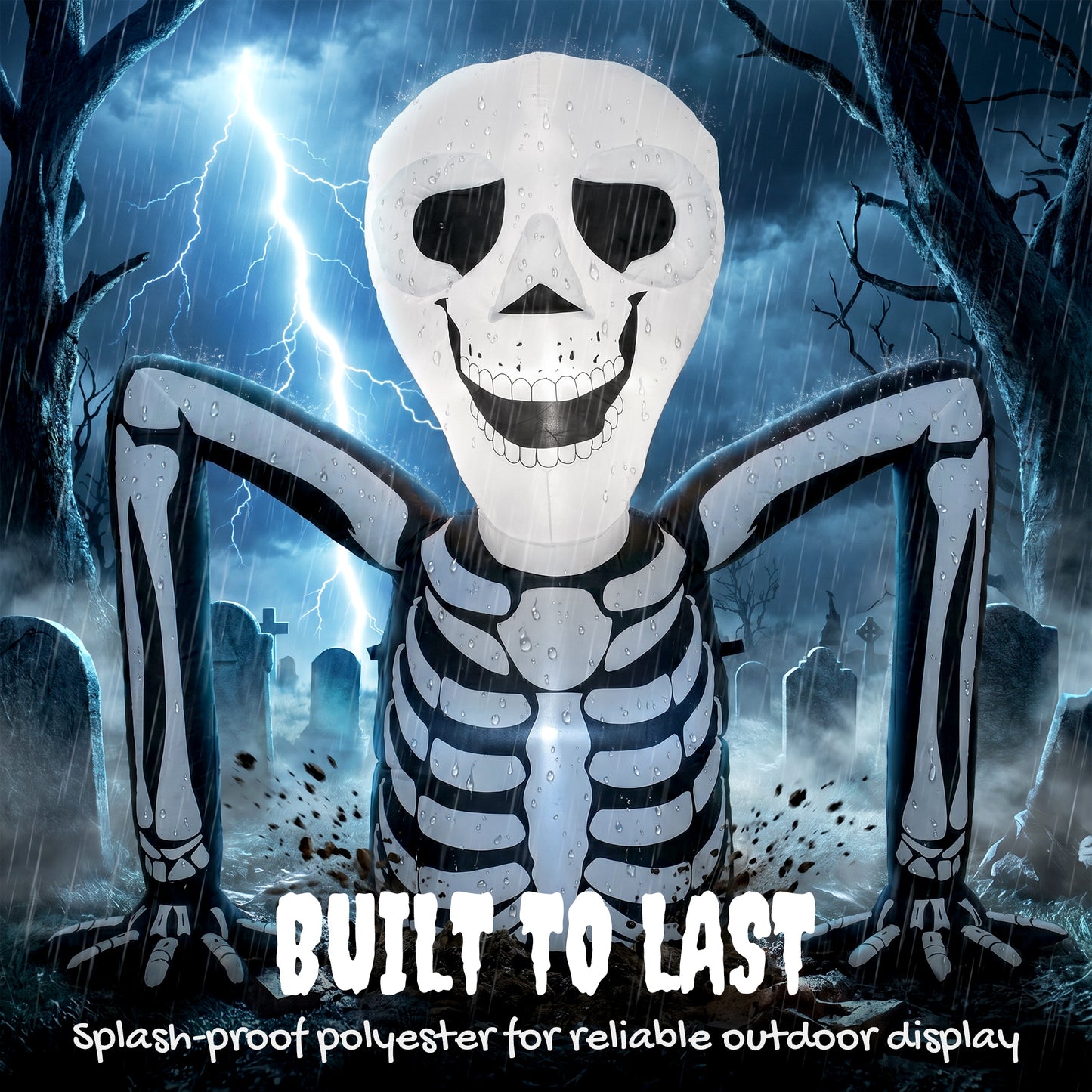 Outsunny Inflatable Ground Crawling Skeleton, Scary Halloween Decoration with Built-in LED Lights for Indoor Outdoor Decor