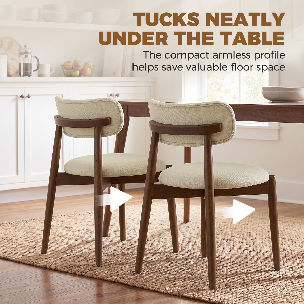 HOMCOM Dining Chairs Chenille Upholstered Kitchen Chairs Curved Backrest Rubberwood Legs Beige