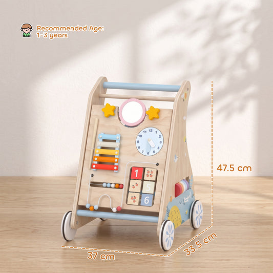 AIYAPLAY Wooden Baby Walker with Detachable Double-Sided Activity Board, Push Along Walker, Gift for Boys Girls 1-3 Years