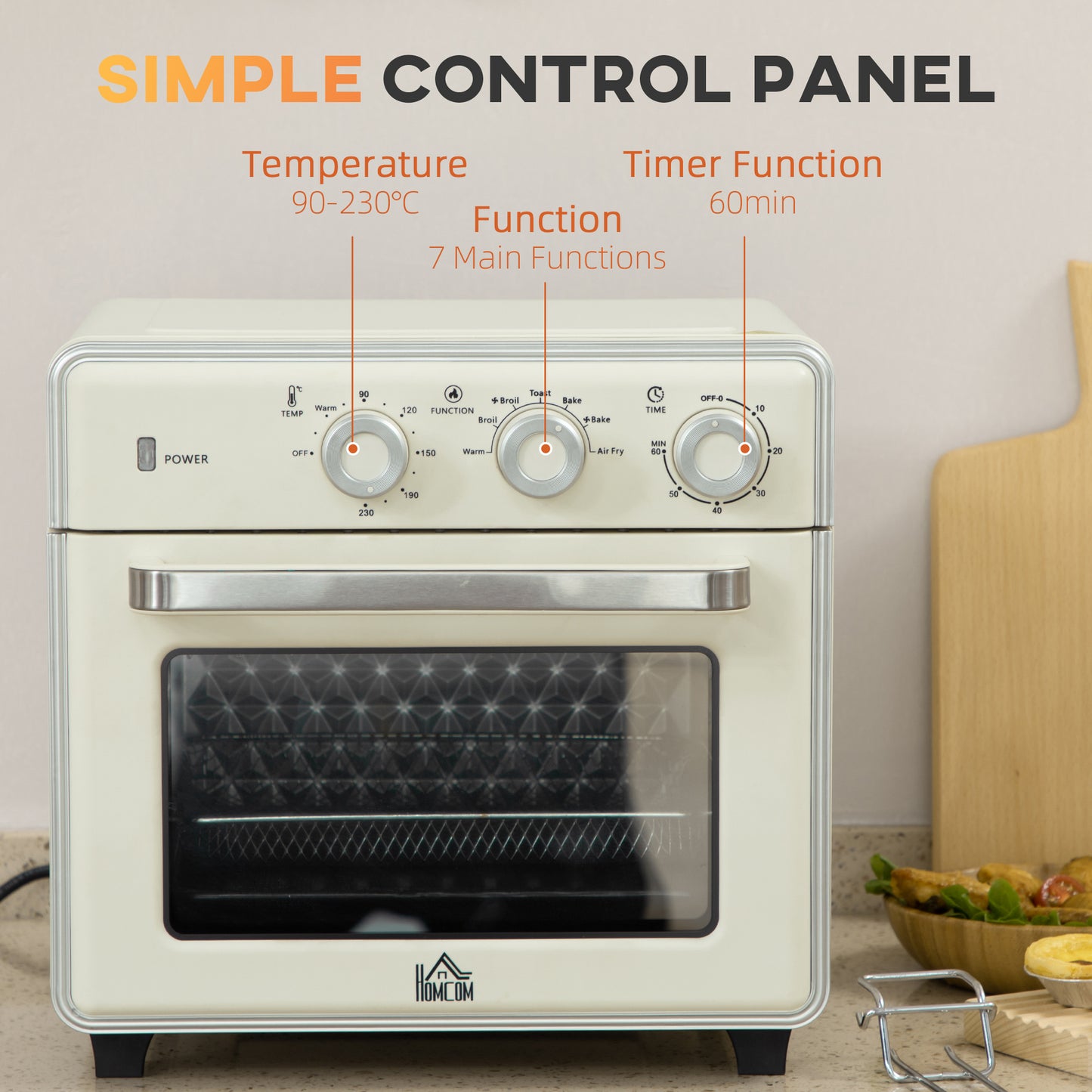 HOMCOM 20L 90-230 Mini Electric Oven - Cream