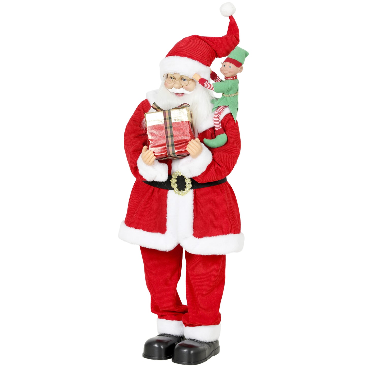 HOMCOM 4ft Singing Dancing Santa Claus, Standing Christmas Animated Santa Figure with Elf, Gift Box, Sound/Touch Activated