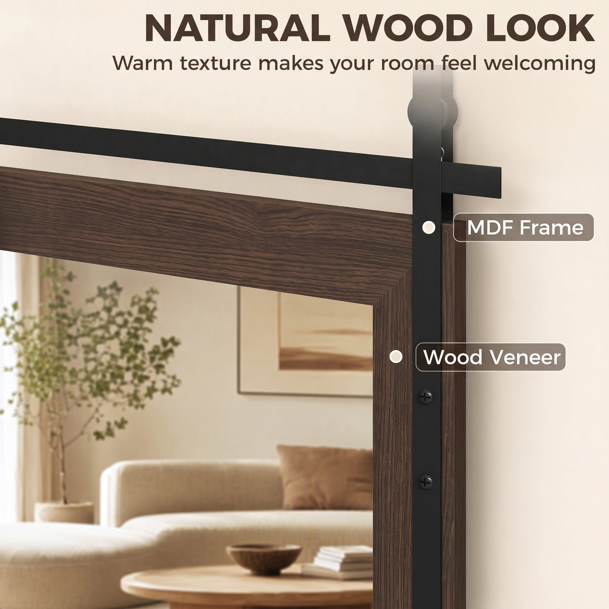 HOMCOM 110 x 66 cm Rectangle Mirror, Farmhouse Wall Mirror for Living Room, Bedroom, Hallway, Dark Brown