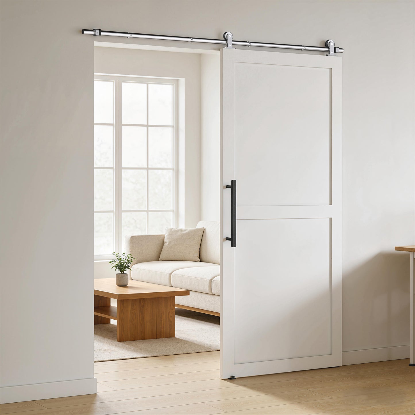 HOMCOM Sliding Door Hardware Kit Smooth Quiet 304 Stainless Steel for 200cm Track Sliver Tone
