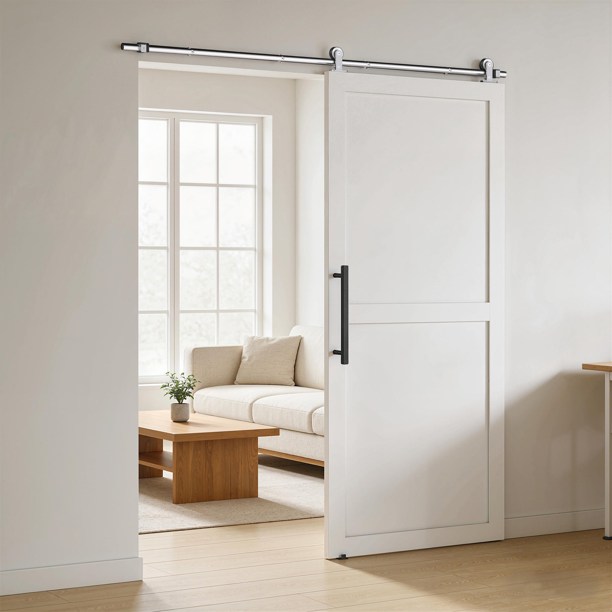 HOMCOM Sliding Door Hardware Kit Smooth Quiet 304 Stainless Steel for 200cm Track Sliver Tone