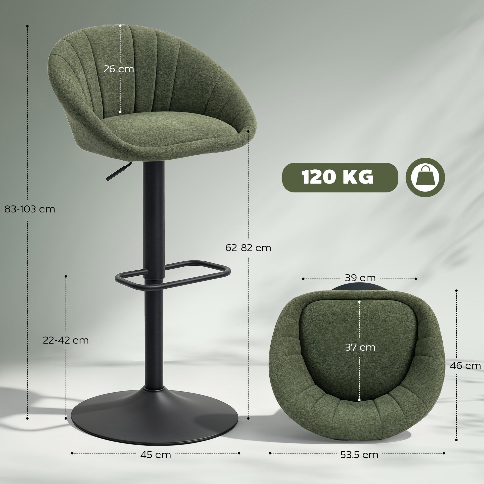 HOMCOM Set of Two Relaxed Tub Bar Stools - Dark Green
