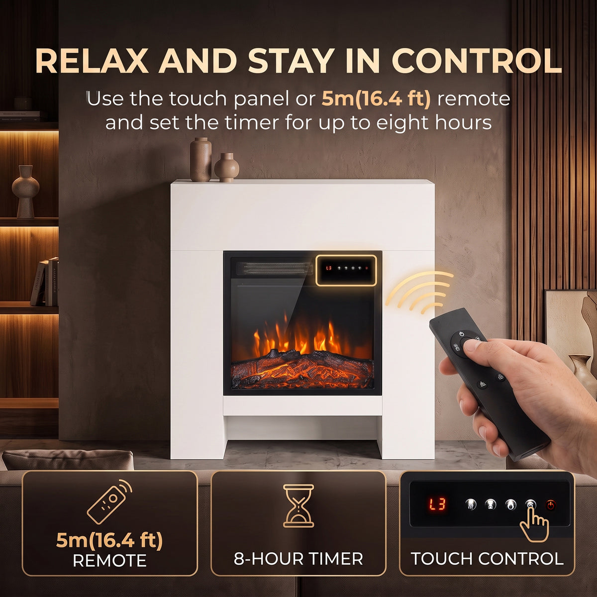 HOMCOM Freestanding Electric Fireplace Suite, Electric Fire and Surround with Shelf, Adjustable Flame Effect, Timer, Remote