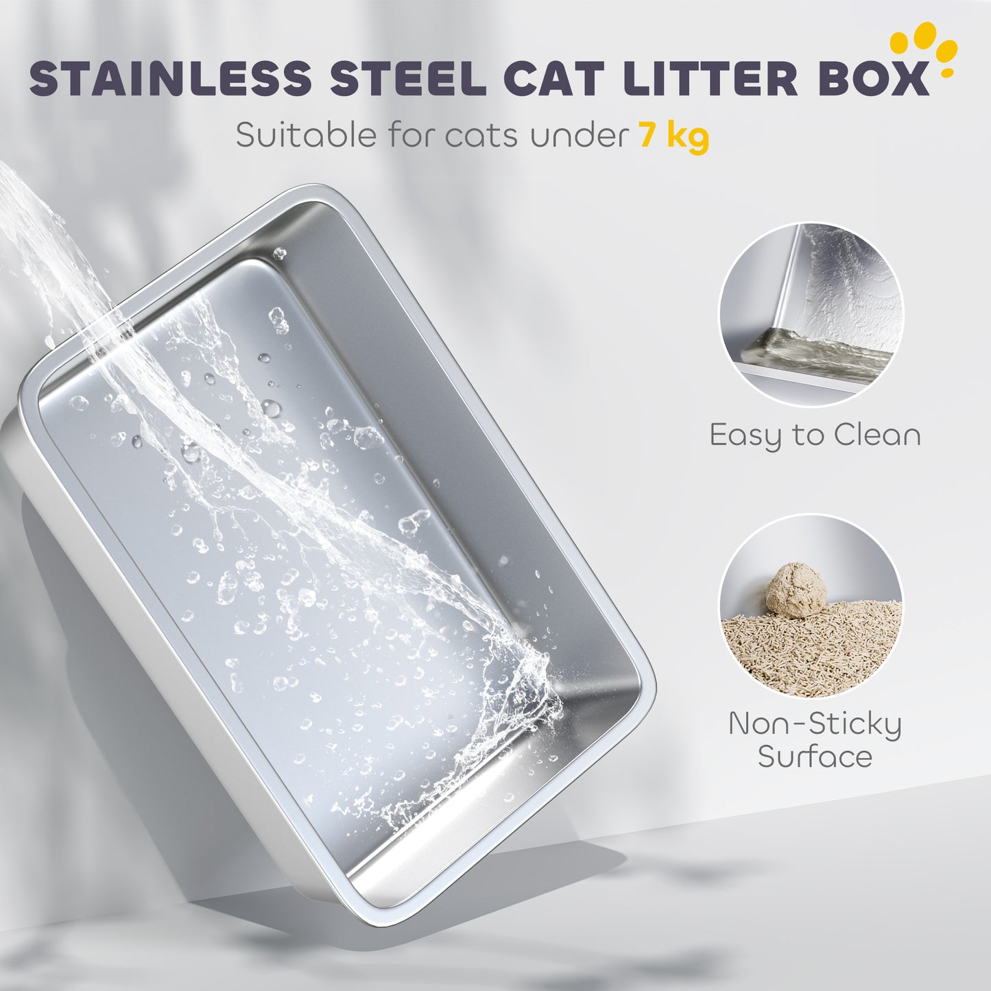 PawHut Extra Large Stainless Steel Litter Box, Enclosed Cat Litter Tray with Scoop, Deodorizer Bag, Front-Entry and Top-Exit