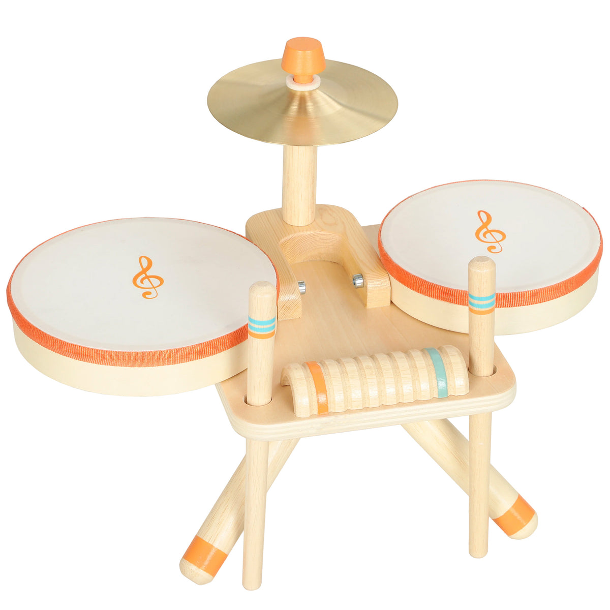 AIYAPLAY Kids Drum Kit, Wooden Musical Instruments with 2 Drums, Cymbal, Scraper, 2 Mallets for Toddlers, Music Learning, Natural Default Title