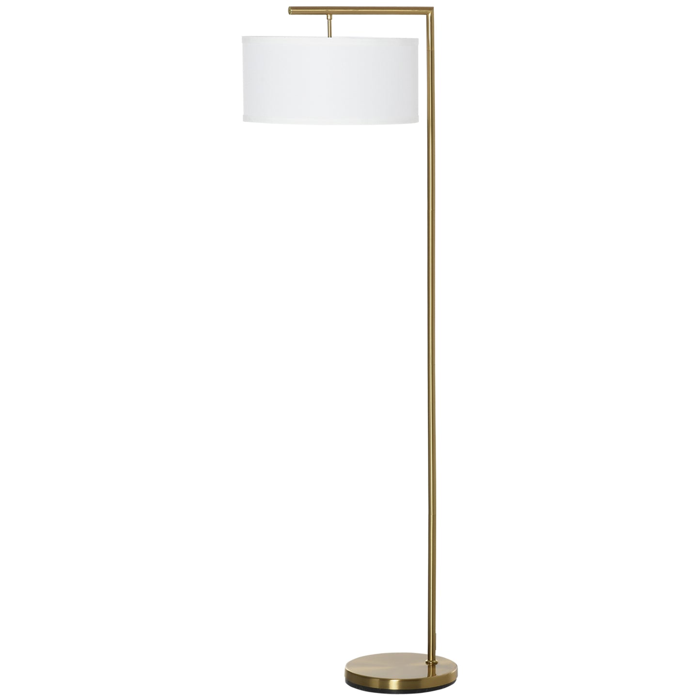 HOMCOM Floor Lamp, Modern Standing Lamp with Linen Lampshade, Round Base for Living Room, Bedroom, Dining Room, 153cm, Gold Tone and White