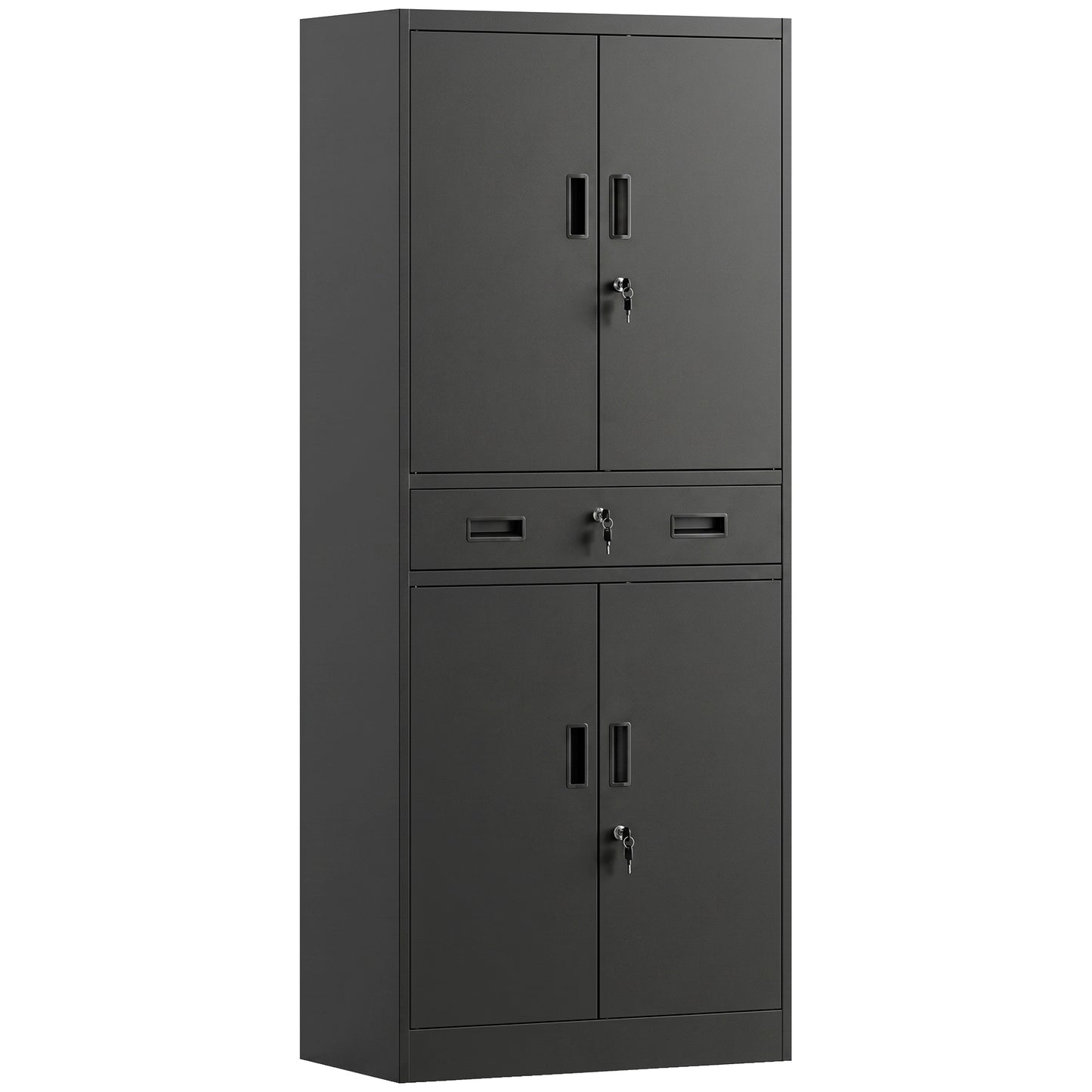 HOMCOM Metal Storage Cabinet, 180cm Tall Tool Cabinet with Locking Doors, Drawer and Adjustable Shelves, Black