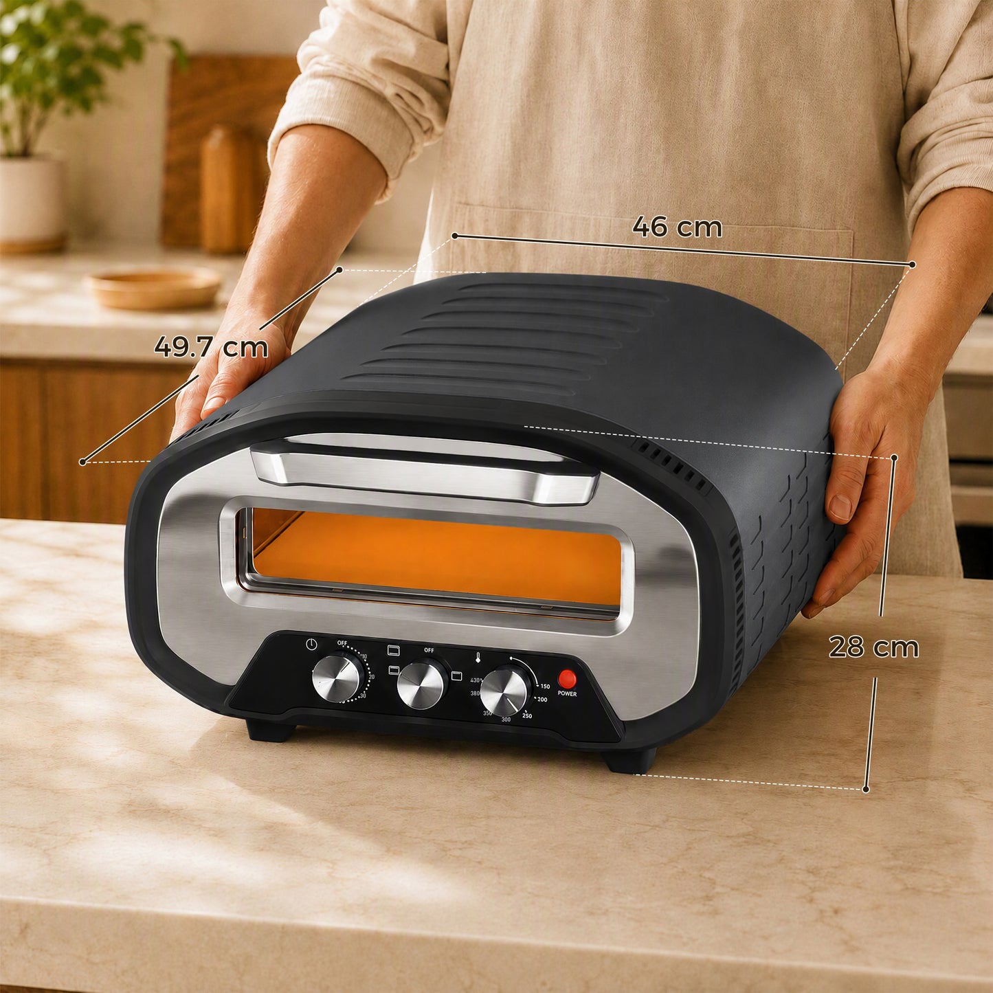 HOMCOM Electric Pizza Oven, Pizza Maker with 3 Knob Control and Ceramic Stone, Viewing Window, 2200W