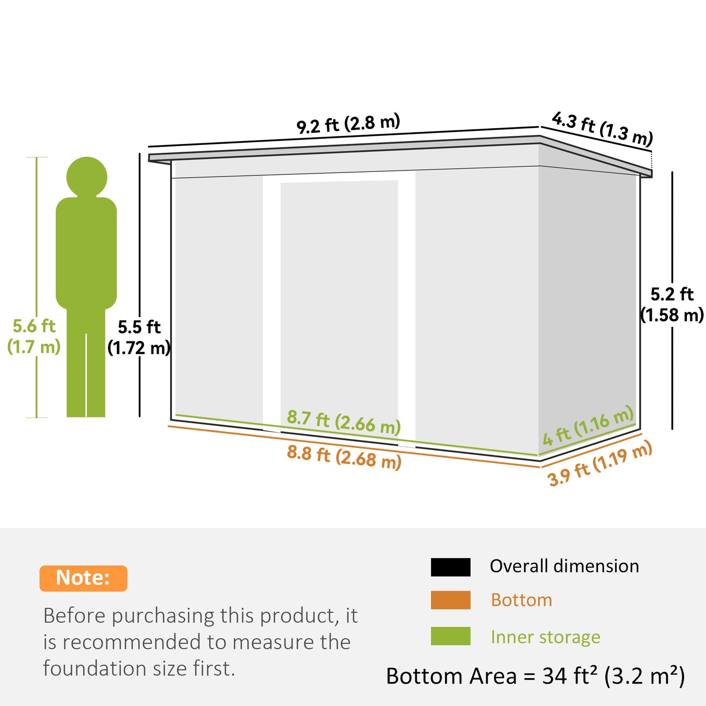Outsunny Corrugated Garden Shed 9 x 4 Ventilated Lockable Tool Shed for Outdoor Equipment, Light Grey