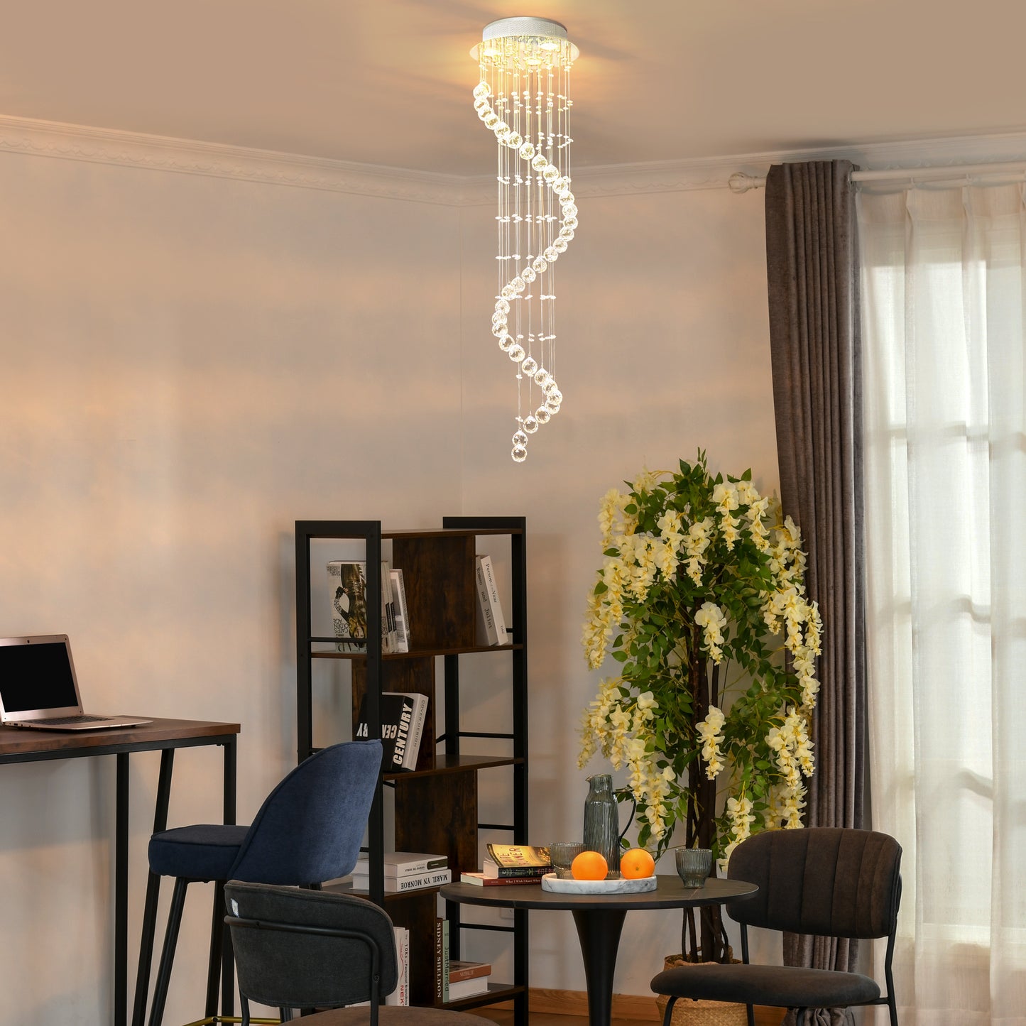 HOMCOM Modern Crystal Chandelier Ceiling Light Pendant Lamp Chrome Finish Glass Droplets New, Ð¤30 x 120cm