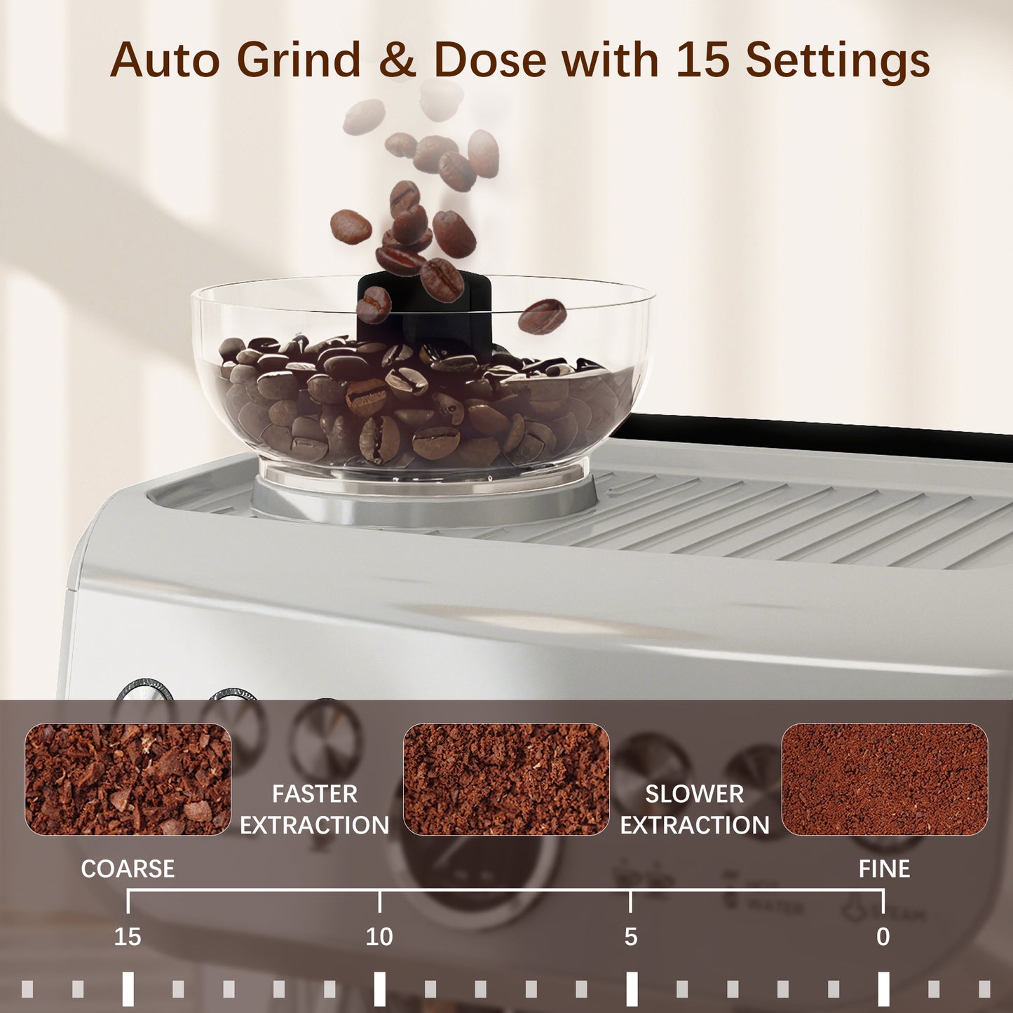 HOMCOM 15 Bar Coffee Machine, with Adjustable Grind, Steamer and Accessories - Silver Colour