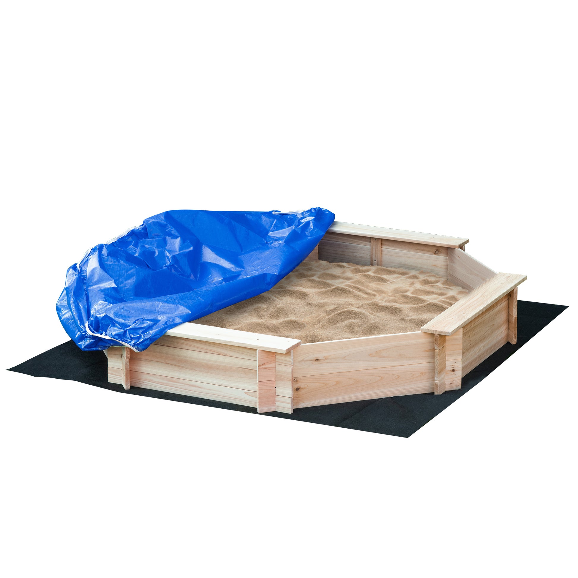 Outsunny Kids Wooden Sand Pit Children Sandbox with Cover Outdoor Playset for Backyard for 3-8 years 139.5 x 139.5 x 21.5 cm Default Title