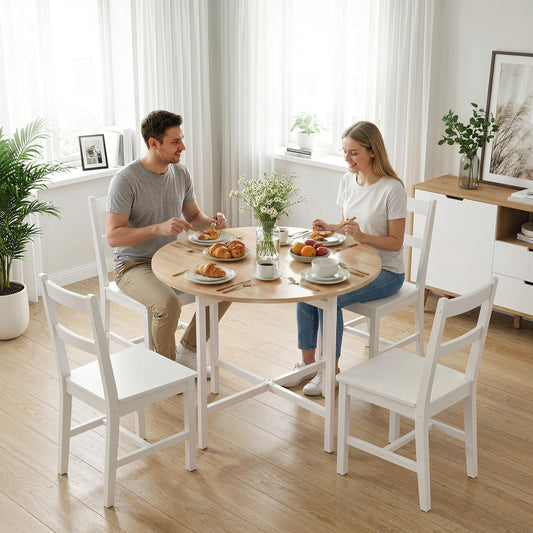 HOMCOM Folding Dining Table, Drop Leaf Extendable Kitchen Table for Small Spaces, Steel Frame, Natural Wood Finish