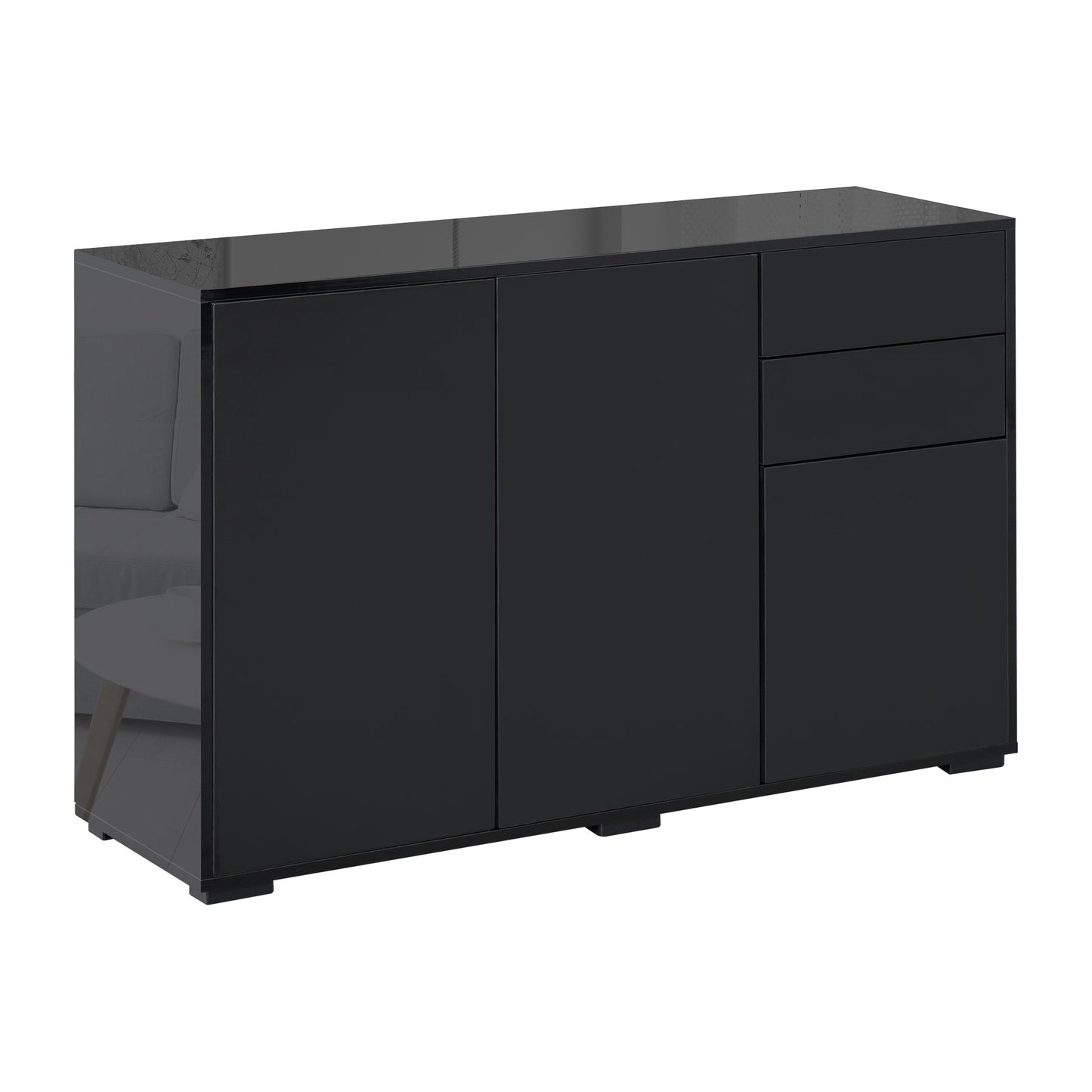 HOMCOM High Gloss Side Cabinet, Push-Open Design with 2 Drawers and 2 Cabinets for Living Room, 74H x 117W x 36Dcm, Black Default Title