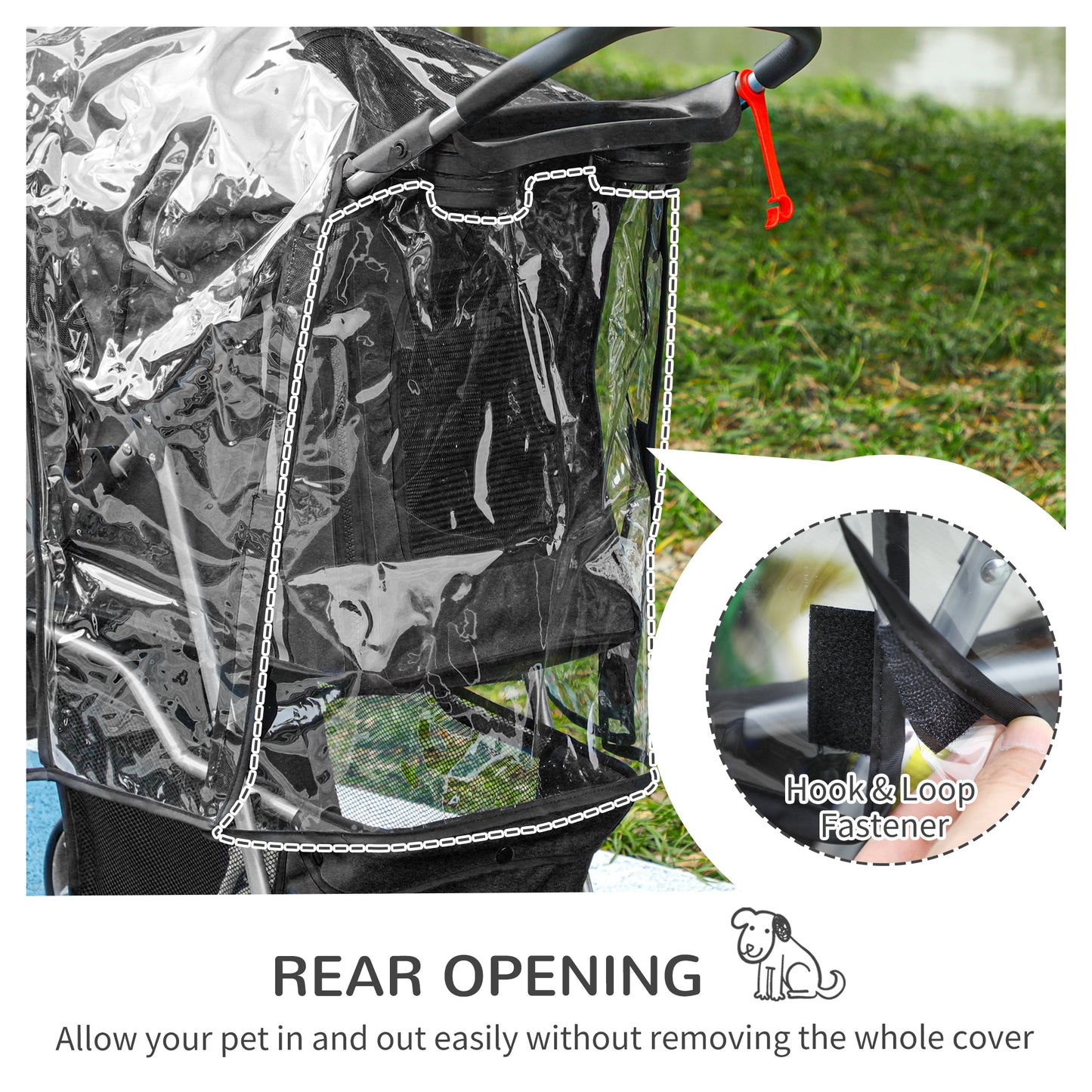 PawHut Pet Travel Stroller with Rain Cover, 3 Wheels Foldable Cat Dog Pushchair with Storage Basket and Cupholder for Small Miniature Dogs(Black)