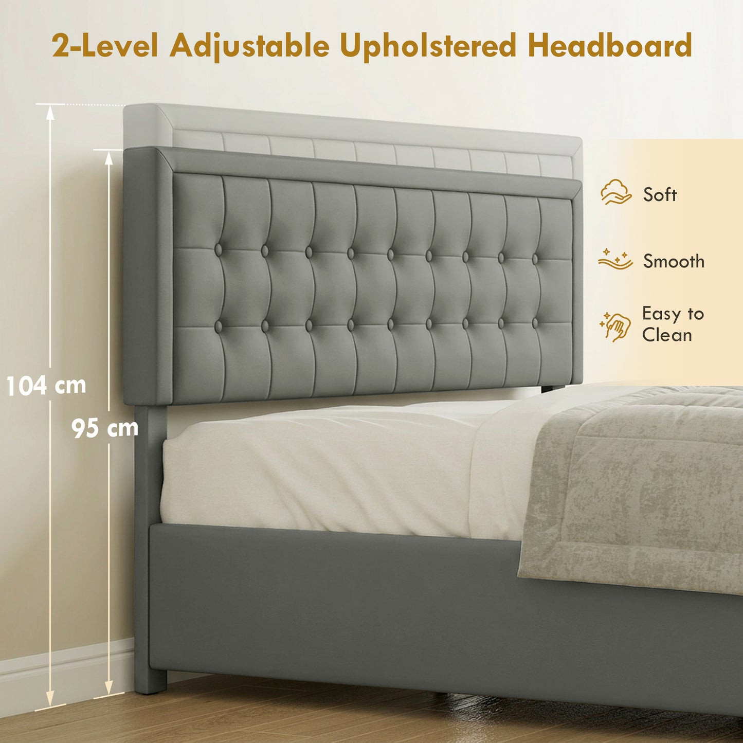 HOMCOM King Size Ottoman Bed Frame, with Front Drawer - Grey