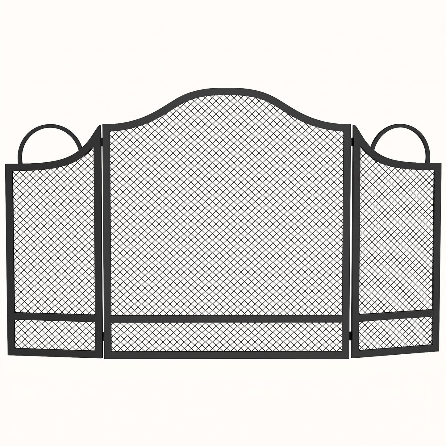 HOMCOM Floral 3-Panel Folding Fireplace Screen for Hearth Protection, Heat-Resistant Metal Fire Spark Guard, Black