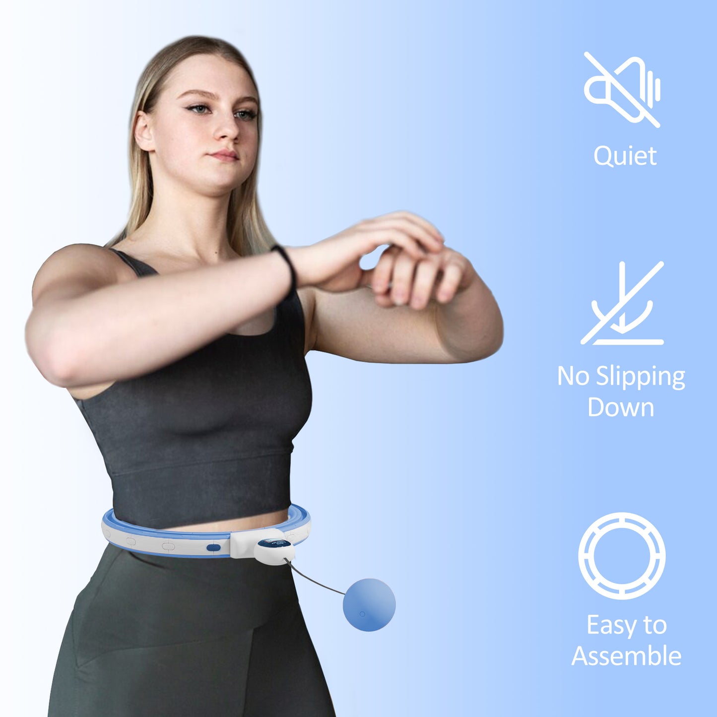 SPORTNOW Smart Weighted Hula Hoop, Massage Hula Ring w/ 16 Detachable Knots, 360Â° Auto-Rotating Ball, Digital Counter Light Blue