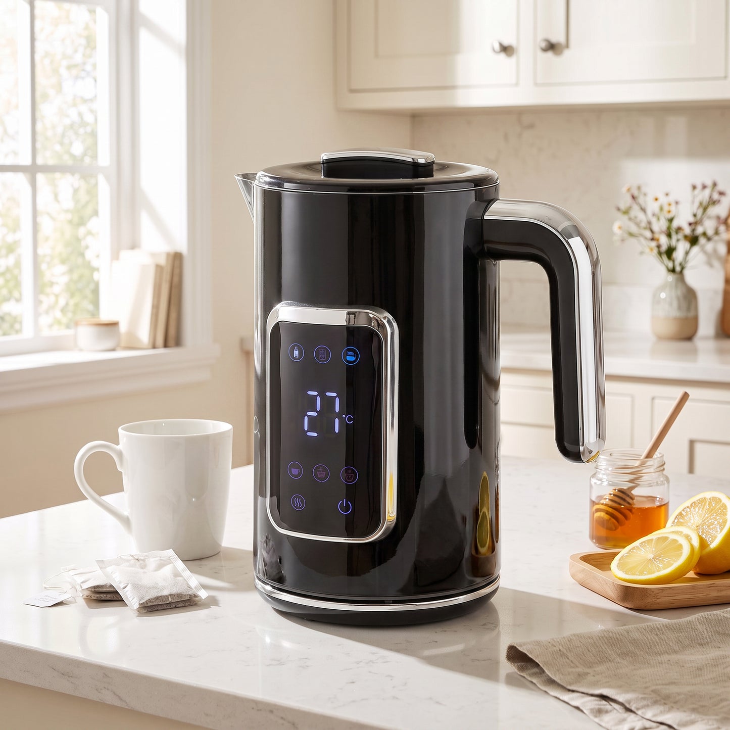 HOMCOM Electric Kettle, 1.7L Fast Boil 3000W Water Kettle with LED Display, Adjustable Temperature, Keep Warm Function, Black