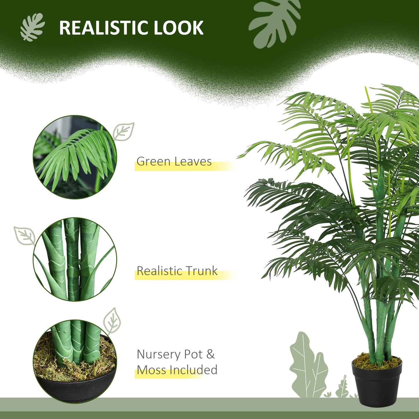 Outsunny 125cm/4FT Artificial Palm Plant Decorative Tree with Nursery Pot, Fake Plastic Indoor Outdoor Home Office DÃ©cor, Green