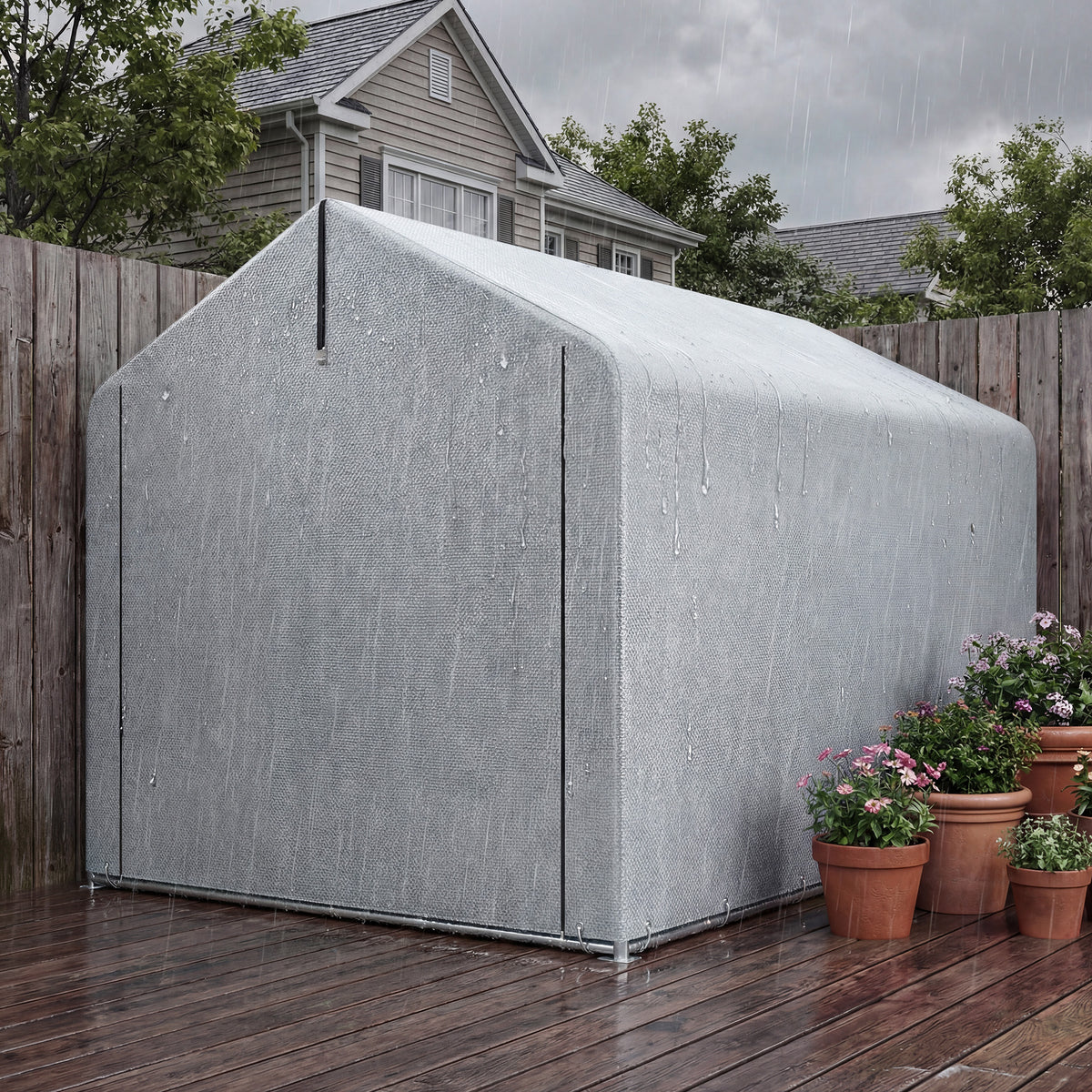 Outsunny 1.6 x 2.2m Garden Shed Tent, Waterproof Outdoor Storage Tent, Roll-up Zipper Door Galvanised Steel Frame, Light Grey
