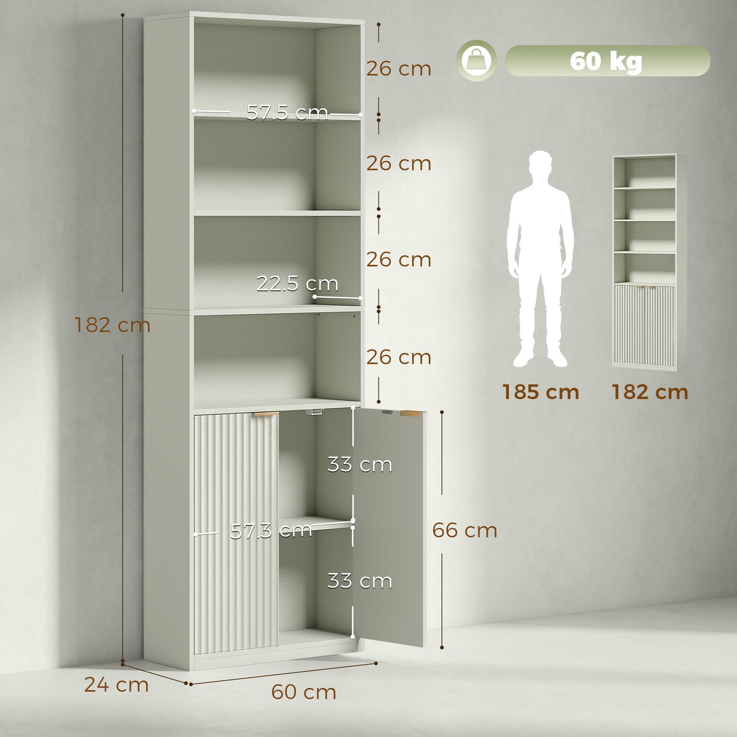 HOMCOM Bookcase Adjustable Shelf Bookshelf Anti-Tip Hardware 6-Tier, Light Green