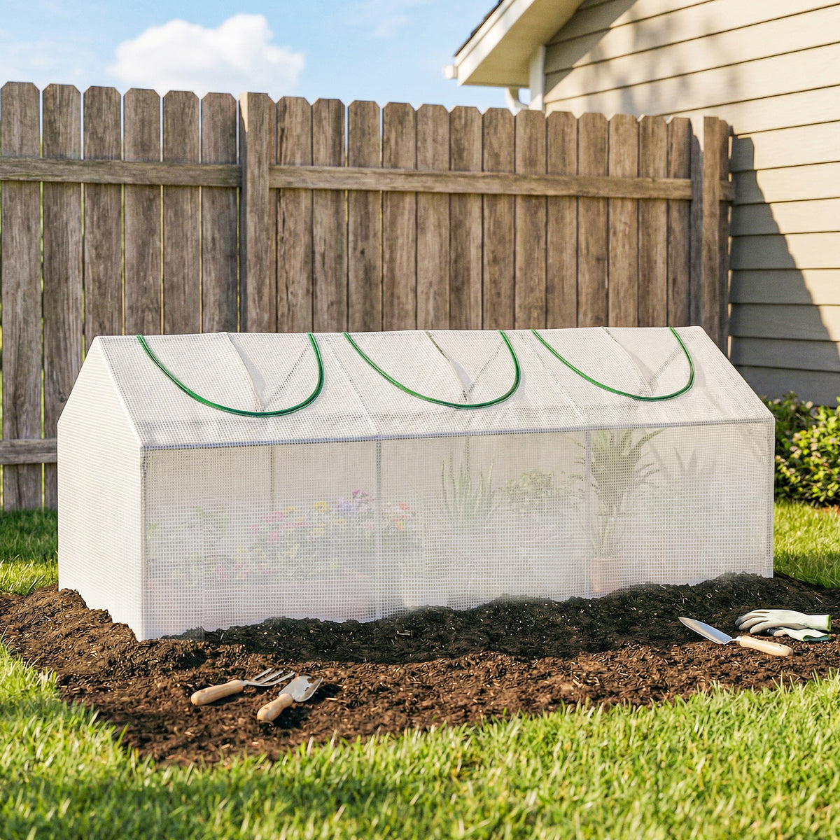 Outsunny Mini Greenhouse Portable Flower Planter Vegetable Grow House for Garden with Zipped Windows, 180 x 60 x 60 cm, White