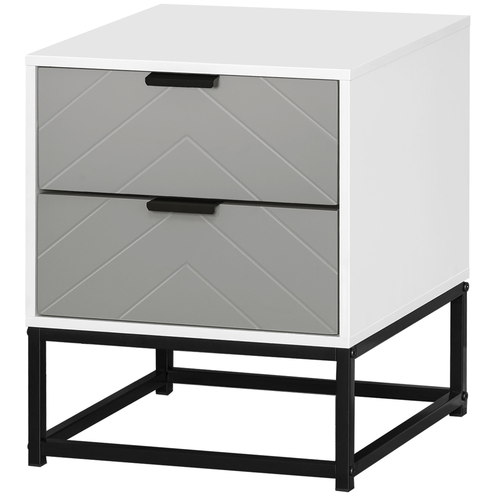 HOMCOM Bedside Cabinet with 2 Drawer Storage Unit, Unique Shape Bedroo ...