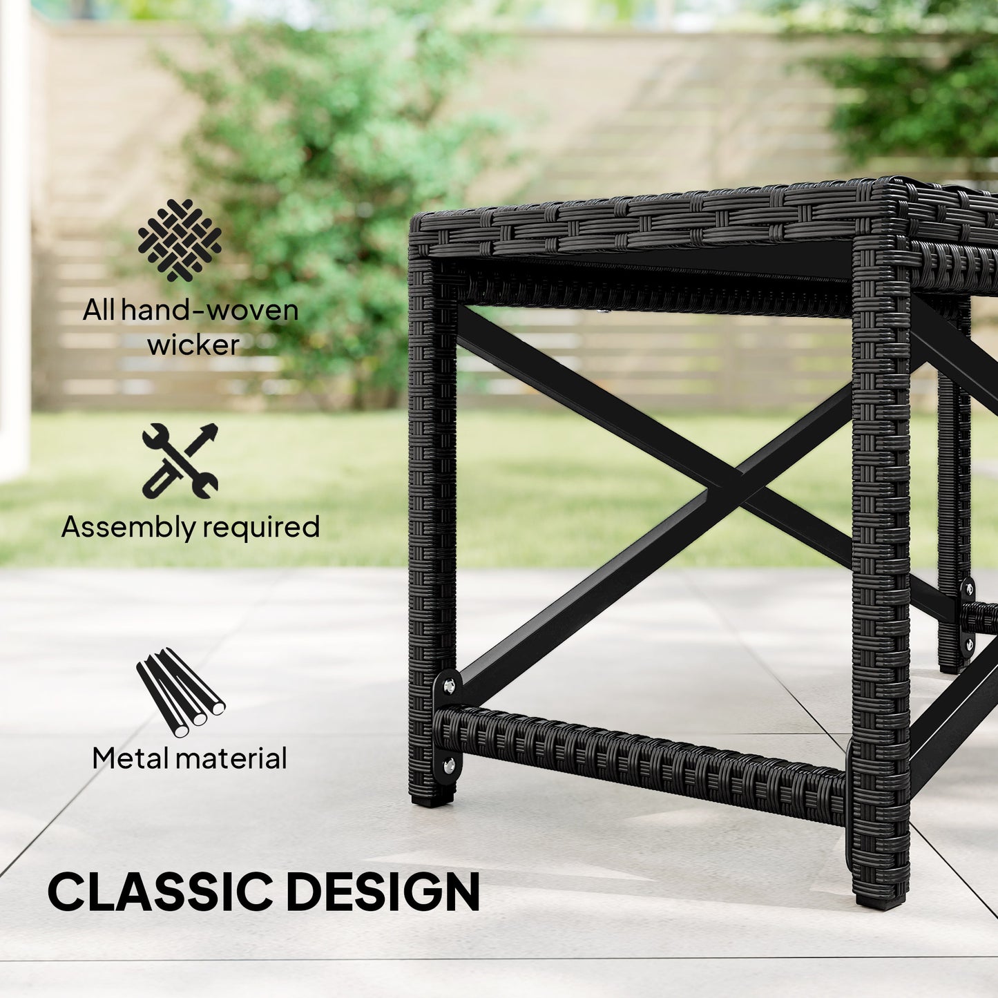 Outsunny Outdoor Coffee Table Side Table with X-Shape Frame for Patio, Balcony, Black