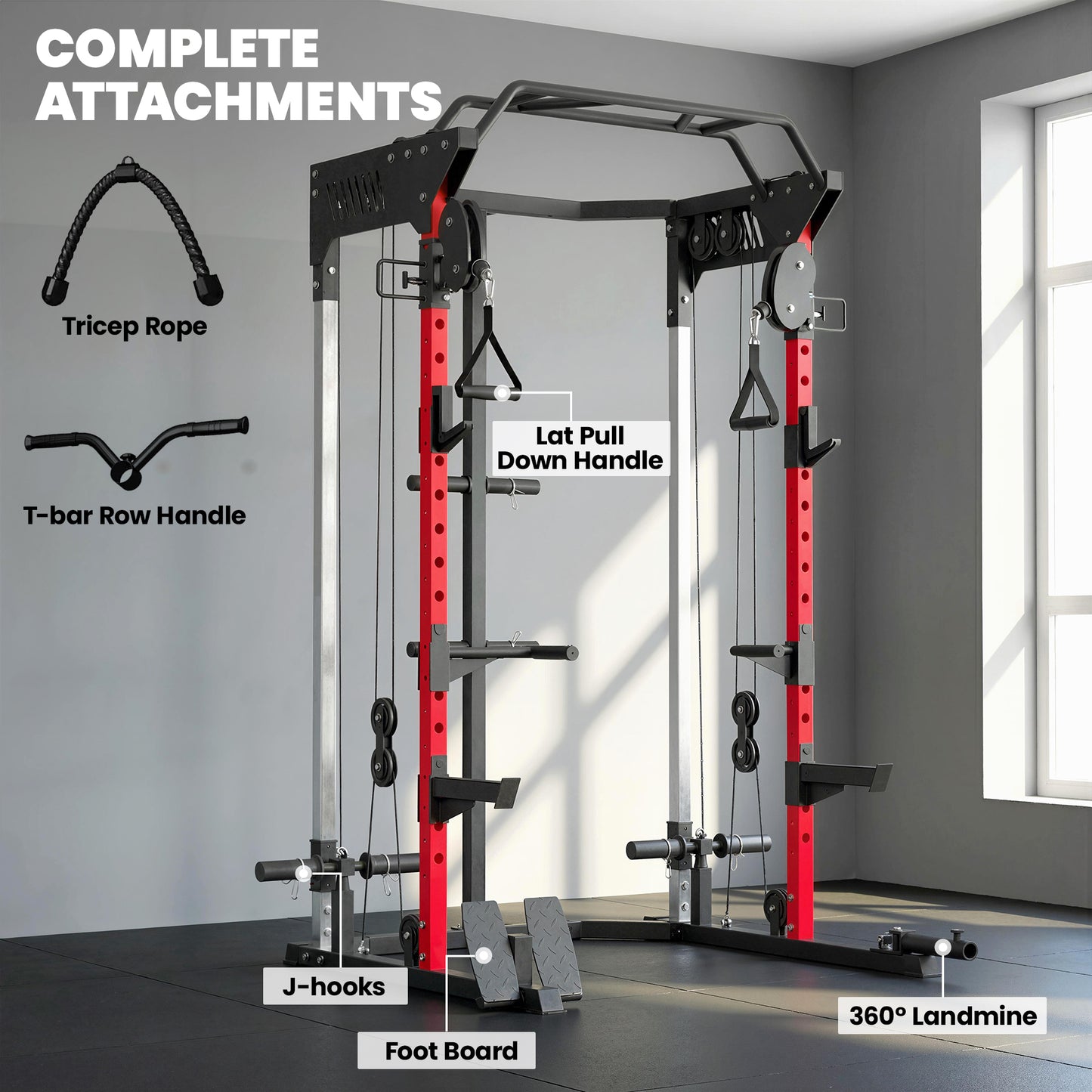 SPORTNOW Power Cage, Power Rack with Adjustable Cable Pulley System, Pull-Up Bar, Dip Station, Landmine