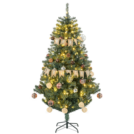 HOMCOM 6' Artificial Prelit Christmas Trees Holiday DÃ©cor with Warm White LED Lights, Decoration, Banner, Tag, Ball